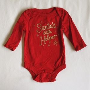 george red santa long sleeve bodysuit diaper shirt 3-6 months baby girl